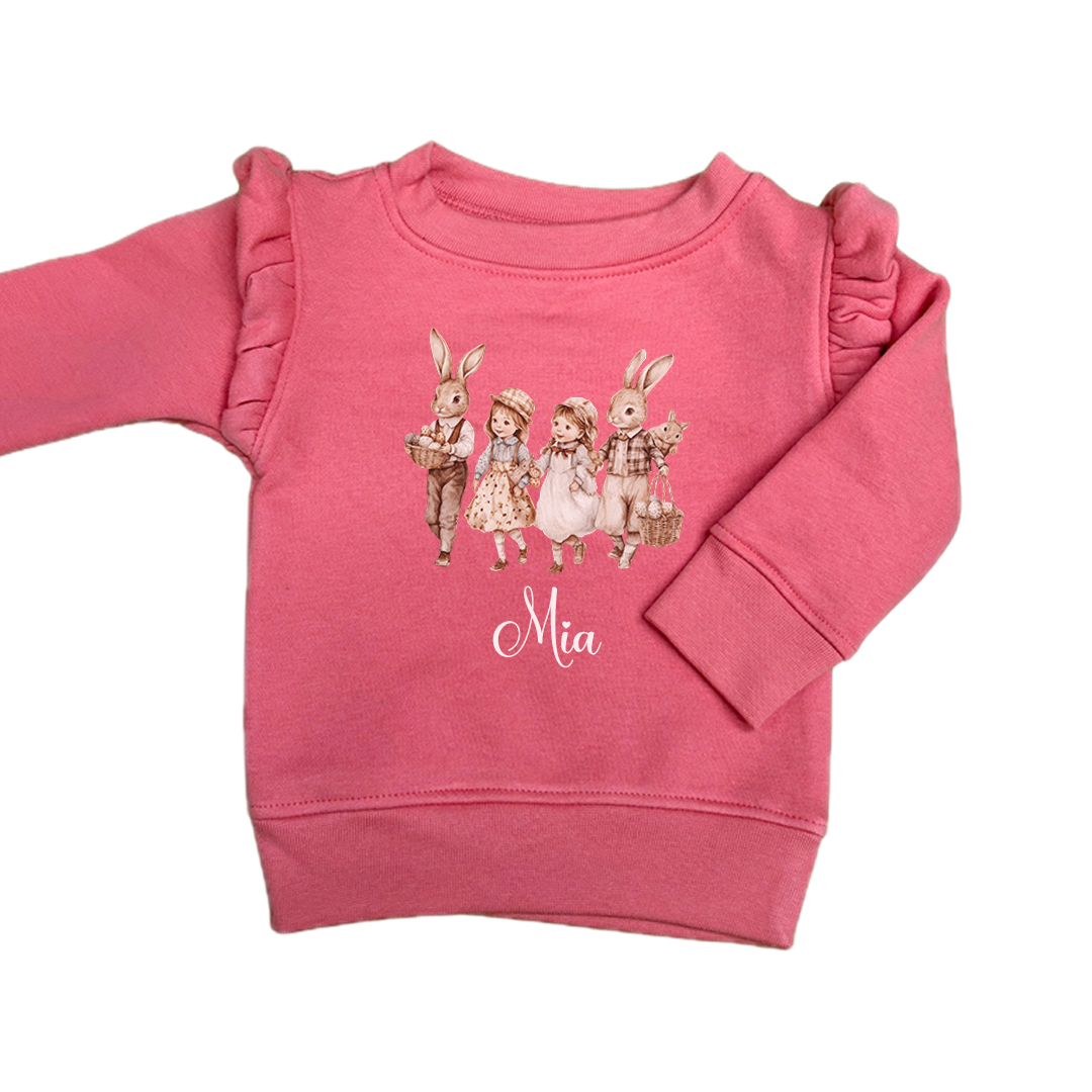 Easter Family Frilly Sweatshirt Coral
